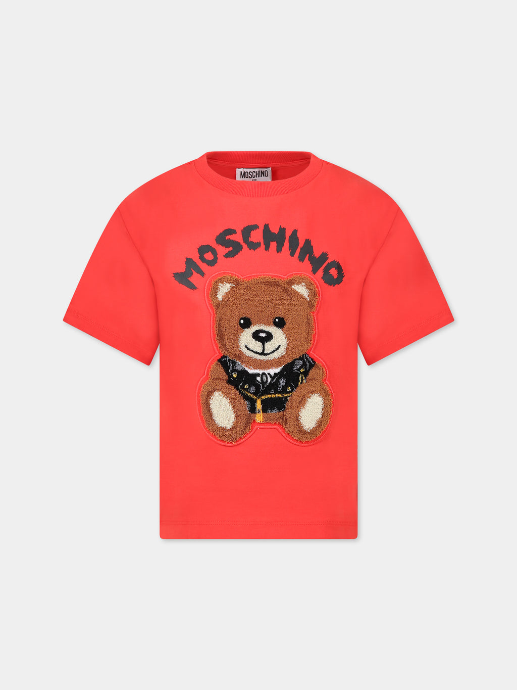 T-shirt rossa per bambini con logo e Teddy Bear